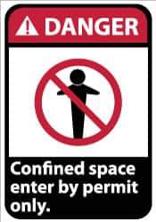 NMC - "Danger - Confined Space - Enter by Permit Only", 14" Long x 10" Wide, Pressure-Sensitive Vinyl Safety Sign - Rectangle, 0.004" Thick, Use for Accident Prevention - Apex Tool & Supply