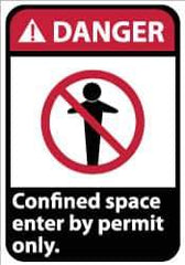 NMC - "Danger - Confined Space - Enter by Permit Only", 14" Long x 10" Wide, Pressure-Sensitive Vinyl Safety Sign - Rectangle, 0.004" Thick, Use for Accident Prevention - Apex Tool & Supply