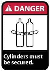 NMC - "Danger - Cylinders Must Be Secured", 14" Long x 10" Wide, Rigid Plastic Safety Sign - Rectangle, 0.05" Thick, Use for Accident Prevention - Apex Tool & Supply
