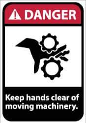 NMC - "Danger - Keep Hands Clear of Moving Machinery", 14" Long x 10" Wide, Pressure-Sensitive Vinyl Safety Sign - Rectangle, 0.004" Thick, Use for Accident Prevention - Apex Tool & Supply