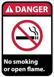 NMC - "Danger - No Smoking or Open Flame", 14" Long x 10" Wide, Pressure-Sensitive Vinyl Safety Sign - Rectangle, 0.004" Thick, Use for Accident Prevention - Apex Tool & Supply