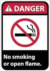 NMC - "Danger - No Smoking or Open Flame", 14" Long x 10" Wide, Pressure-Sensitive Vinyl Safety Sign - Rectangle, 0.004" Thick, Use for Accident Prevention - Apex Tool & Supply