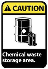 NMC - "Caution - Chemical Waste Storage Area", 14" Long x 10" Wide, Rigid Plastic Safety Sign - Rectangle, 0.05" Thick, Use for Hazardous Materials - Apex Tool & Supply