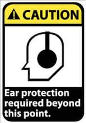 NMC - "Caution - Ear Protection Required Beyond This Point", 14" Long x 10" Wide, Rigid Plastic Safety Sign - Rectangle, 0.05" Thick, Use for Accident Prevention - Apex Tool & Supply