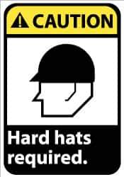 NMC - "Caution - Hard Hats Required", 14" Long x 10" Wide, Rigid Plastic Safety Sign - Rectangle, 0.05" Thick, Use for Accident Prevention - Apex Tool & Supply