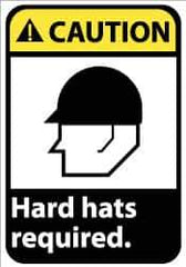 NMC - "Caution - Hard Hats Required", 14" Long x 10" Wide, Rigid Plastic Safety Sign - Rectangle, 0.05" Thick, Use for Accident Prevention - Apex Tool & Supply