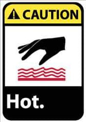 NMC - "Caution - Hot", 14" Long x 10" Wide, Pressure-Sensitive Vinyl Safety Sign - Rectangle, 0.004" Thick, Use for Hazardous Materials - Apex Tool & Supply