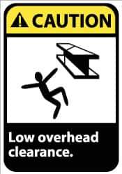 NMC - "Caution - Low Overhead Clearance", 14" Long x 10" Wide, Pressure-Sensitive Vinyl Safety Sign - Rectangle, 0.004" Thick, Use for Accident Prevention - Apex Tool & Supply