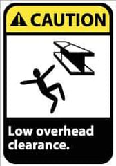 NMC - "Caution - Low Overhead Clearance", 14" Long x 10" Wide, Pressure-Sensitive Vinyl Safety Sign - Rectangle, 0.004" Thick, Use for Accident Prevention - Apex Tool & Supply