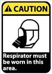NMC - "Caution - Respirator Must Be Worn in This Area", 14" Long x 10" Wide, Pressure-Sensitive Vinyl Safety Sign - Rectangle, 0.004" Thick, Use for Accident Prevention - Apex Tool & Supply