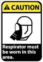 NMC - "Caution - Respirator Must Be Worn in This Area", 14" Long x 10" Wide, Rigid Plastic Safety Sign - Rectangle, 0.05" Thick, Use for Accident Prevention - Apex Tool & Supply