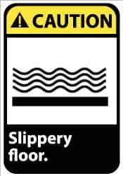 NMC - "Caution - Slippery Floor", 14" Long x 10" Wide, Rigid Plastic Safety Sign - Rectangle, 0.05" Thick, Use for Accident Prevention - Apex Tool & Supply