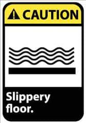 NMC - "Caution - Slippery Floor", 14" Long x 10" Wide, Pressure-Sensitive Vinyl Safety Sign - Rectangle, 0.004" Thick, Use for Accident Prevention - Apex Tool & Supply