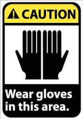 NMC - "Caution - Wear Gloves in This Area", 14" Long x 10" Wide, Rigid Plastic Safety Sign - Rectangle, 0.05" Thick, Use for Accident Prevention - Apex Tool & Supply