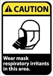 NMC - "Caution - Wear Mask - Respiratory Irritants in This Area", 14" Long x 10" Wide, Rigid Plastic Safety Sign - Rectangle, 0.05" Thick, Use for Accident Prevention - Apex Tool & Supply