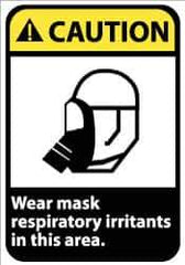 NMC - "Caution - Wear Mask - Respiratory Irritants in This Area", 14" Long x 10" Wide, Pressure-Sensitive Vinyl Safety Sign - Rectangle, 0.004" Thick, Use for Accident Prevention - Apex Tool & Supply