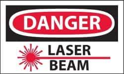 NMC - Accident Prevention Label, Header: DANGER - Legend: Danger - Laser Beam, English, Red, Black & White, 5" Long x 3" High, Sign Muscle Finish - Apex Tool & Supply