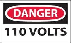 NMC - Accident Prevention Label, Header: DANGER - Legend: Danger - 110 Volts, English, Red, Black & White, 5" Long x 3" High, Sign Muscle Finish - Apex Tool & Supply