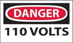 NMC - Accident Prevention Label, Header: DANGER - Legend: Danger - 110 Volts, English, Red, Black & White, 5" Long x 3" High, Sign Muscle Finish - Apex Tool & Supply