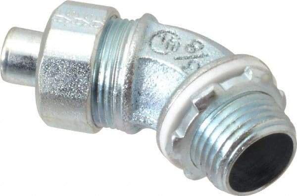 Cooper Crouse-Hinds - 3/8" Trade, Malleable Iron Threaded Angled Liquidtight Conduit Connector - Noninsulated - Apex Tool & Supply