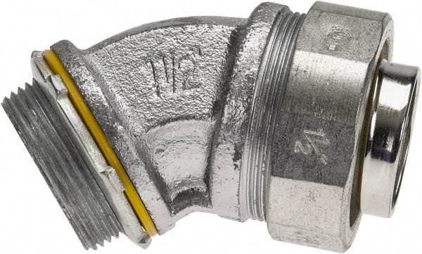 Cooper Crouse-Hinds - 1-1/2" Trade, Malleable Iron Threaded Angled Liquidtight Conduit Connector - Noninsulated - Apex Tool & Supply