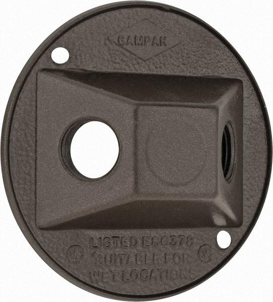 Cooper Crouse-Hinds - 2 Outlet, 1/2" Hole Diam, Powder Coat Finish, Round Noncorrosive Weatherproof Box Cover - 4-1/2" Wide x 9/16" High, Wet Locations, Aluminum, UL Listed - Apex Tool & Supply