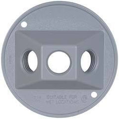 Cooper Crouse-Hinds - 3 Outlet, 1/2" Hole Diam, Powder Coat Finish, Round Noncorrosive Weatherproof Box Cover - 4-1/2" Wide x 9/16" High, Wet Locations, Aluminum, UL Listed - Apex Tool & Supply