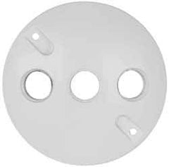 Cooper Crouse-Hinds - 3 Outlet, 1/2" Hole Diam, Powder Coat Finish, Round Noncorrosive Weatherproof Box Cover - 4-1/2" Wide x 9/16" High, Wet Locations, Aluminum, UL Listed - Apex Tool & Supply