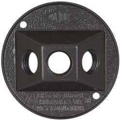 Cooper Crouse-Hinds - 3 Outlet, 1/2" Hole Diam, Powder Coat Finish, Round Noncorrosive Weatherproof Box Cover - 4-1/2" Wide x 9/16" High, Wet Locations, Aluminum, UL Listed - Apex Tool & Supply