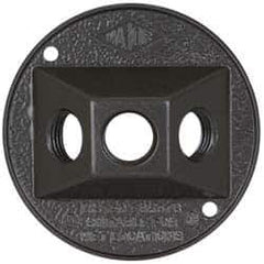 Cooper Crouse-Hinds - 3 Outlet, 1/2" Hole Diam, Powder Coat Finish, Round Noncorrosive Weatherproof Box Cover - 4-1/2" Wide x 9/16" High, Wet Locations, Aluminum, UL Listed - Apex Tool & Supply