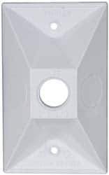 Cooper Crouse-Hinds - 1 Outlet, 1/2" Hole Diam, Powder Coat Finish, Rectangle Noncorrosive Weatherproof Box Cover - 4-1/2" Long x 2-3/4" Wide x 7/8" High, Wet Locations, Aluminum, UL Listed - Apex Tool & Supply
