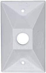 Cooper Crouse-Hinds - 1 Outlet, 1/2" Hole Diam, Powder Coat Finish, Rectangle Noncorrosive Weatherproof Box Cover - 4-1/2" Long x 2-3/4" Wide x 7/8" High, Wet Locations, Aluminum, UL Listed - Apex Tool & Supply