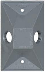 Cooper Crouse-Hinds - 2 Outlet, 1/2" Hole Diam, Powder Coat Finish, Rectangle Noncorrosive Weatherproof Box Cover - 4-5/8" Long x 2-7/8" Wide x 1-1/16" High, Wet Locations, Aluminum, UL Listed - Apex Tool & Supply