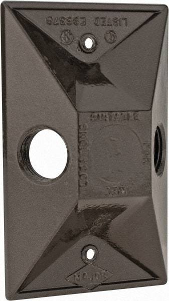 Cooper Crouse-Hinds - 2 Outlet, 1/2" Hole Diam, Powder Coat Finish, Rectangle Noncorrosive Weatherproof Box Cover - 4-5/8" Long x 2-7/8" Wide x 1-1/16" High, Wet Locations, Aluminum, UL Listed - Apex Tool & Supply