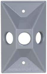 Cooper Crouse-Hinds - 3 Outlet, 1/2" Hole Diam, Powder Coat Finish, Rectangle Noncorrosive Weatherproof Box Cover - 4-5/8" Long x 2-7/8" Wide x 1-1/16" High, Wet Locations, Aluminum, UL Listed - Apex Tool & Supply