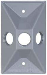 Cooper Crouse-Hinds - 3 Outlet, 1/2" Hole Diam, Powder Coat Finish, Rectangle Noncorrosive Weatherproof Box Cover - 4-5/8" Long x 2-7/8" Wide x 1-1/16" High, Wet Locations, Aluminum, UL Listed - Apex Tool & Supply