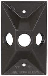 Cooper Crouse-Hinds - 3 Outlet, 1/2" Hole Diam, Powder Coat Finish, Rectangle Noncorrosive Weatherproof Box Cover - 4-5/8" Long x 2-7/8" Wide x 1-1/16" High, Wet Locations, Aluminum, UL Listed - Apex Tool & Supply