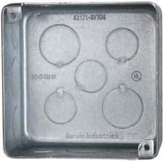 Cooper Crouse-Hinds - 1 Gang, (17) 1/2 & 3/4" Knockouts, Steel Square Outlet Box - 4" Overall Height x 4" Overall Width x 2-1/8" Overall Depth - Apex Tool & Supply