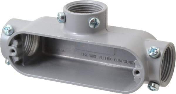Cooper Crouse-Hinds - Form 5, T Body, 1" Trade, EMT, IMC, Rigid Aluminum Conduit Body - Rectangle, 6.33" OAL, 12.2 cc Capacity, Gray - Apex Tool & Supply