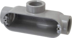 Cooper Crouse-Hinds - Form 5, T Body, 1-1/4" Trade, IMC, Rigid Aluminum Conduit Body - Oval/Rectangle, 8.45" OAL, 33.1 cc Capacity, Silver - Apex Tool & Supply