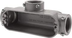 Cooper Crouse-Hinds - Form 5, T Body, 1-1/4" Trade, EMT, IMC, Rigid Aluminum Conduit Body - Rectangle, 8.45" OAL, 33.1 cc Capacity, Gray - Apex Tool & Supply