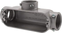 Cooper Crouse-Hinds - Form 5, T Body, 1-1/2" Trade, EMT, IMC, Rigid Aluminum Conduit Body - Rectangle, 8.45" OAL, 33.1 cc Capacity, Gray - Apex Tool & Supply