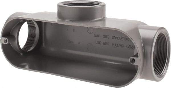 Cooper Crouse-Hinds - Form 5, T Body, 2" Trade, IMC, Rigid Aluminum Conduit Body - Oval/Rectangle, 10.71" OAL, 67 cc Capacity, Silver - Apex Tool & Supply