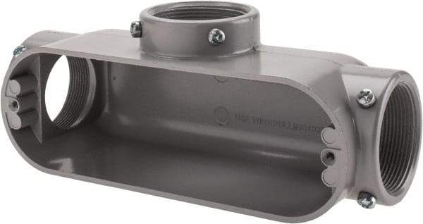 Cooper Crouse-Hinds - Form 5, T Body, 2" Trade, EMT, IMC, Rigid Aluminum Conduit Body - Rectangle, 10.71" OAL, 67 cc Capacity, Gray - Apex Tool & Supply