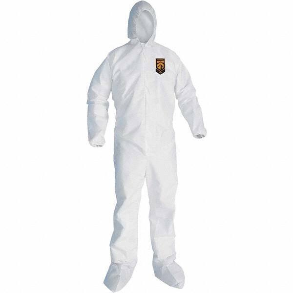 KleenGuard - Size 3XL SMS General Purpose Coveralls - White, Zipper Closure, Elastic Cuffs, with Boots, Serged Seams - Apex Tool & Supply