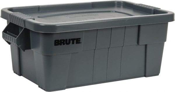Rubbermaid - 14 Gal, 400 Lb Load Capacity Gray Polyethylene Tote Container - Nesting, 27.9" Long x 16-1/2" Wide x 10.7" High, Lid Included - Apex Tool & Supply