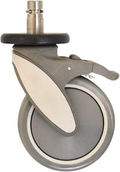 Eagle MHC - 5" Diam x 1-1/4" Wide x 8-5/8" OAH Stem Mount Swivel Caster with Brake - Polyurethane, 250 Lb Capacity, Delrin Bearing, 1" Round Stem - Apex Tool & Supply