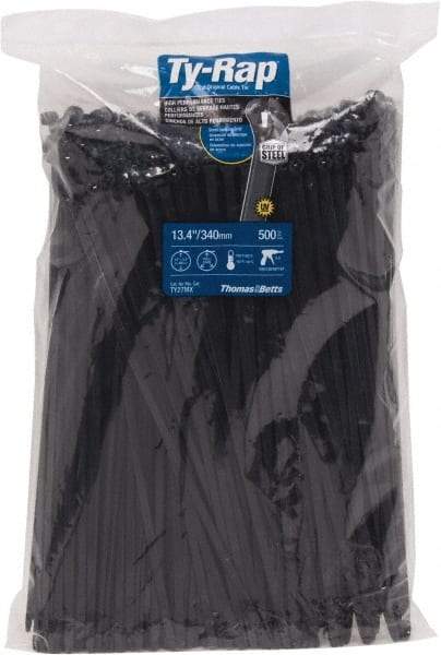 Thomas & Betts - 13.4" Long Black Nylon Standard Cable Tie - 120 Lb Tensile Strength, 1.65mm Thick, 4" Max Bundle Diam - Apex Tool & Supply