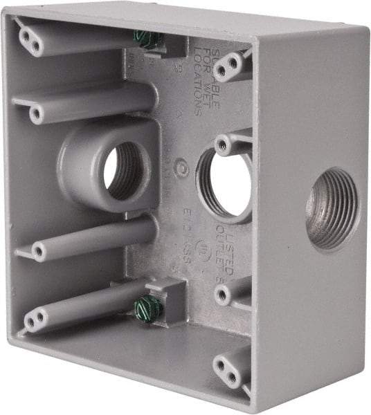 Cooper Crouse-Hinds - 2 Gang, (3) 3/4" Knockouts, Aluminum Rectangle Outlet Box - 4-9/16" Overall Height x 4-5/8" Overall Width x 2-1/16" Overall Depth, Weather Resistant - Apex Tool & Supply