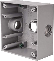 Cooper Crouse-Hinds - 2 Gang, (3) 3/4" Knockouts, Aluminum Rectangle Outlet Box - 4-9/16" Overall Height x 4-5/8" Overall Width x 2-1/16" Overall Depth, Weather Resistant - Apex Tool & Supply